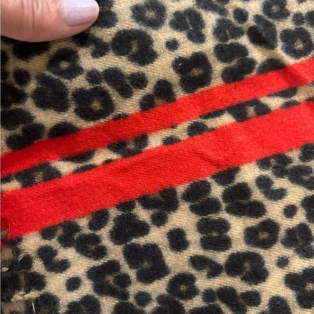 Leopard Print Scarf with Red Stripe - Women Accessories